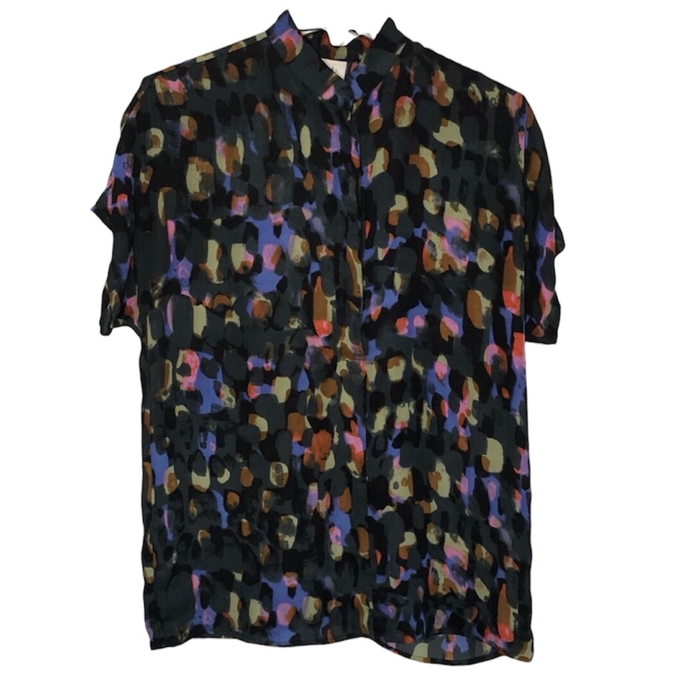 CABI | Sabine Watercolor Abstract Printed Short Sleeve Lightweight Blouse Top